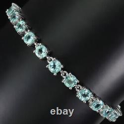 Unheated Round Blue Apatite 5mm White Gold Plate 925 Sterling Silver Bracelet