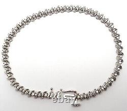 Unique 10K Karat Solid White Gold Designer Diamond Tennis Link Bracelet 6.75 L
