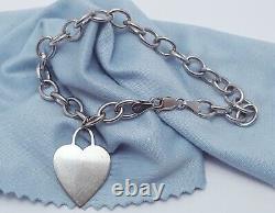 Unique 14K Karat White Gold Designer Heart Charm Pendant Link Bracelet 7 1/4