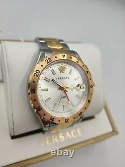 Versace Men's Luxury Swiss Watch V11030015 GMT Blue Dial Two-Tone Bracelet 1yr W