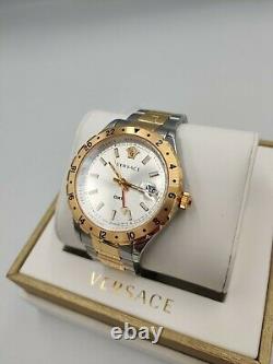 Versace Men's Luxury Swiss Watch V11030015 GMT Blue Dial Two-Tone Bracelet 1yr W