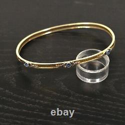 Victorian 14k Bangle Bracelet, 3 Sapphires and White Gold Accent for Large Hand