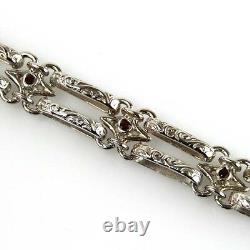 Victorian Style 14k White Gold and Garnet Designer Bracelet