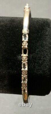 Vintage CID Solid 10k White Gold, Aqua & Diamonds, Bangle Bracelet, 4.77 Grams