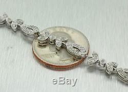 Vintage Estate 14K Solid White Gold Diamond Floral Bracelet. 96ctw approx