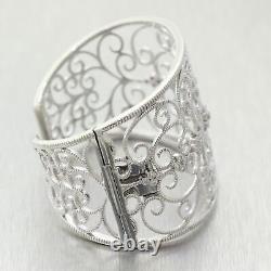 Vintage Estate 14k White Gold & Steel 0.35ctw Diamond Filigree Cuff Bracelet