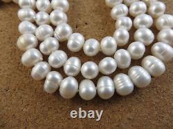 Vintage Freshwater White Pearl 3 Strand 8 Bracelet Gold-tone Clasp #440