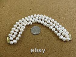 Vintage Freshwater White Pearl 3 Strand 8 Bracelet Gold-tone Clasp #440
