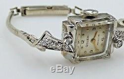 Vintage Gruen 14K White Gold Diamond Ladies Watch with 10K White Gold Bracelet