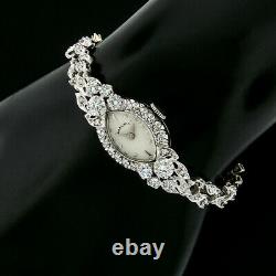Vintage Hamilton 14k White Gold & Diamond Wrist Watch with Floral Bracelet 22j 761