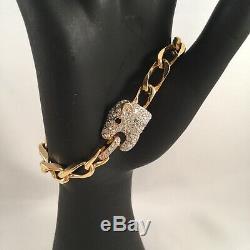 Vintage Jewellery Leopard Panther Bracelet Gold White Black Crystals Jewelry