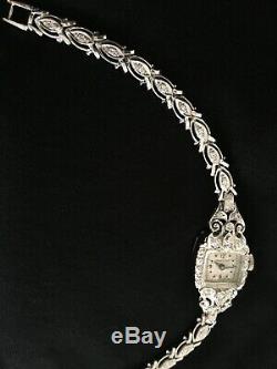 Vintage Ladies Hamilton Watch 14K White Gold /Diamonds Full Length 7 Bracelet