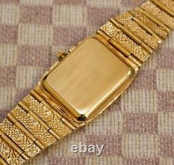 Vintage Large Mens 14 Karat Yellow Gold Nugget Wristwatch With Pave Diamond Dial