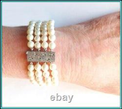 Vintage, Saltwater AKOYA PEARLS 6½-7mm & DIAMONDS 4 Row Bracelet 18K White Gold