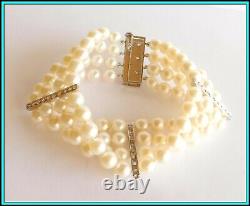 Vintage, Saltwater AKOYA PEARLS 6½-7mm & DIAMONDS 4 Row Bracelet 18K White Gold