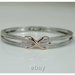 White Gold Finish Created Diamond Rose Gold Infinity Sign Bracelet With Gift Box