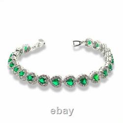 White Gold Finish Green Emerald And Created Diamond Heart Cut Bracelet