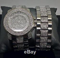 White Gold Finish Men's Diamond Simulated Watch Included Bracelet IceTime, Jojino
