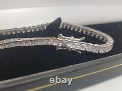 White Gold Finish Princess Cut Created Diamond Tennis Bracelet With Gift Box
