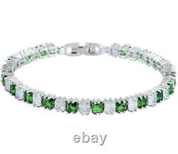 White gold Finish Green Emerald & created diamond Princess Cut tennis bracelet