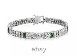 White gold finish Green Emerald and created diamond Double Row Tennis Bracelet
