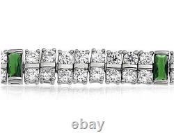 White gold finish Green Emerald and created diamond Double Row Tennis Bracelet