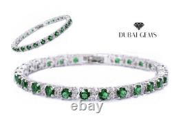 White gold finish Green Emerald and created diamond tennis bracelet gift Box