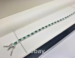 White gold finish Green emerald and created diamonds tennis bracelet gift boxed