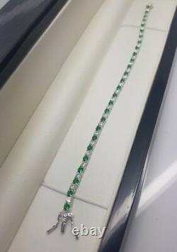 White gold finish Green emerald and created diamonds tennis bracelet gift boxed