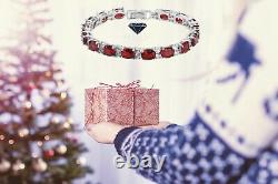 White gold finish Oval red ruby & Created Diamond Tennis bracelet gift boxed