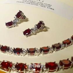White gold finish Red ruby and created diamonds necklace bracelet earrings GIFT