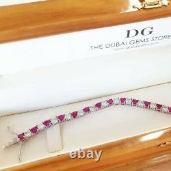 White gold finish Red ruby and created diamonds tennis bracelet gift boxed