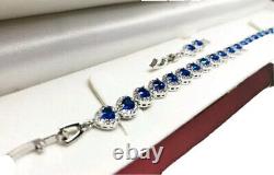 White gold finish blue sapphire 22 heart cut created diamond bracelet free post