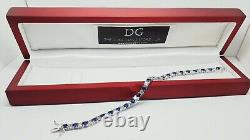 White gold finish blue sapphire and created diamond tennis bracelet gift box
