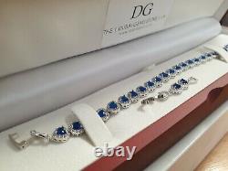 White gold finish blue sapphire created diamond heart bracelet free postage gift