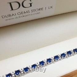 White gold finish blue sapphire created diamond tennis bracelet gift boxed