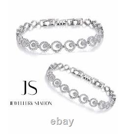 White gold finish circle design created diamond bracelet