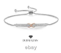 White gold finish created diamond Infinity Pull Tie bracelet Gift Idea