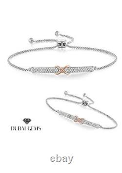 White gold finish created diamond Infinity Pull Tie bracelet Gift Idea