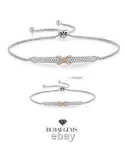 White gold finish created diamond Infinity Pull Tie bracelet Gift Idea