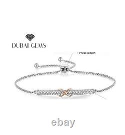 White gold finish created diamond Infinity Pull Tie bracelet Gift Idea