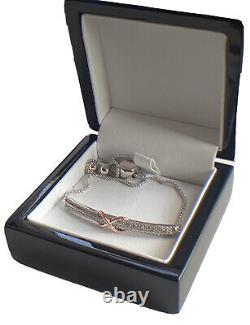 White gold finish created diamond Infinity Pull Tie bracelet Gift Idea