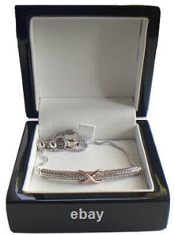 White gold finish created diamond Infinity Pull Tie bracelet Gift Idea