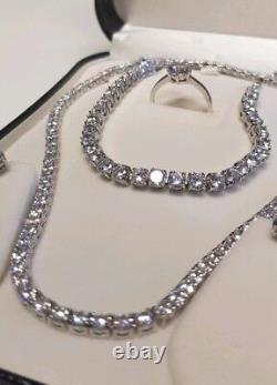 White gold finish created diamond earrings necklace bracelet and ring Valentines