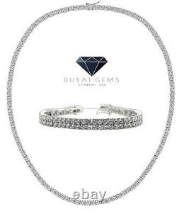 White gold finish created diamond tennis necklace And Double Row Bracelet