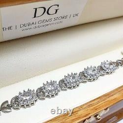 White gold finish flower design created diamond tennis bracelet gift boxed