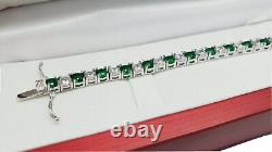 White gold finish green emerald and created diamond tennis bracelet gift boxed