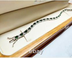 White gold finish green emerald and created diamonds tennis bracelet gift boxed