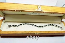 White gold finish green emerald and created diamonds tennis bracelet gift boxed