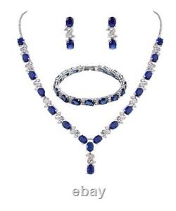 White gold finish love & kisses sapphire created diamond necklace set Bracelet